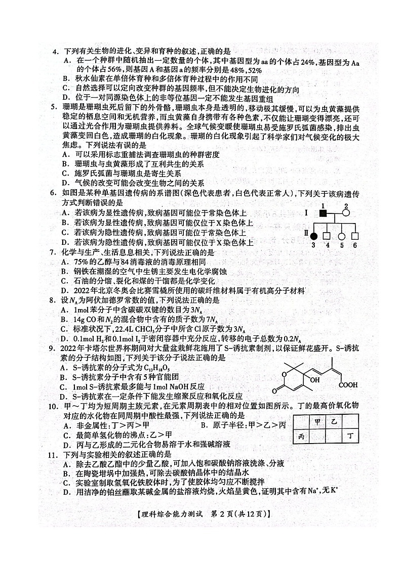 广西桂林市、河池市、防城港市2022-2023学年高三下学期联合调研考试理综试题第2页