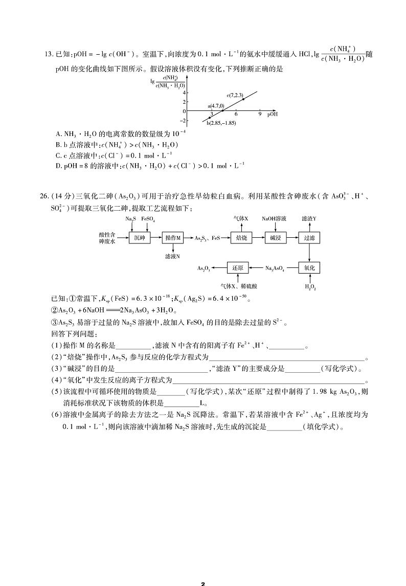 20200509，莆田市高三二质检理综化学+答案第2页