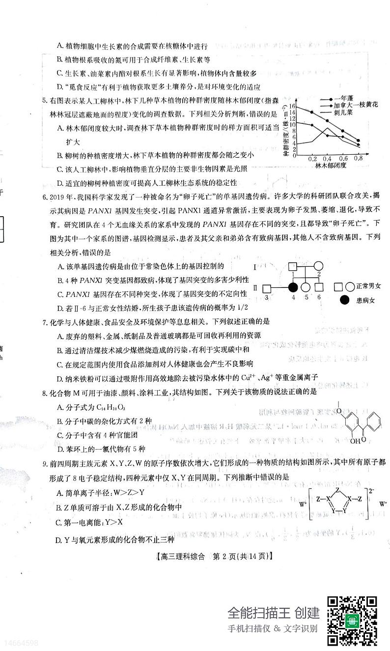 2023白山高三下学期三模理综试题扫描版含解析02