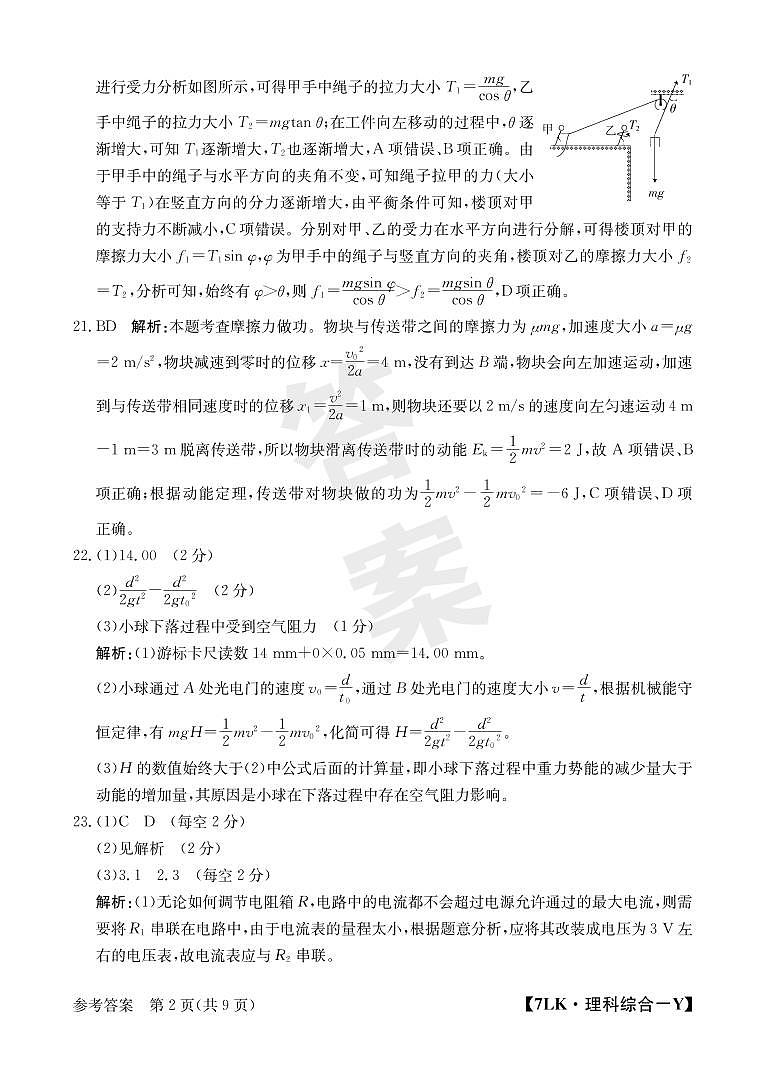 2022-2023学年陕西省西安市重点中学高三一模 理综答案第2页
