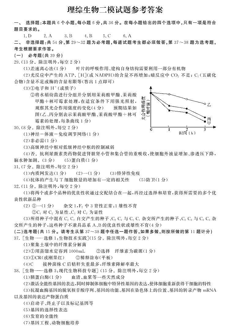 河南省开封市2023届高三下学期第二次模拟考试理科综合试卷01