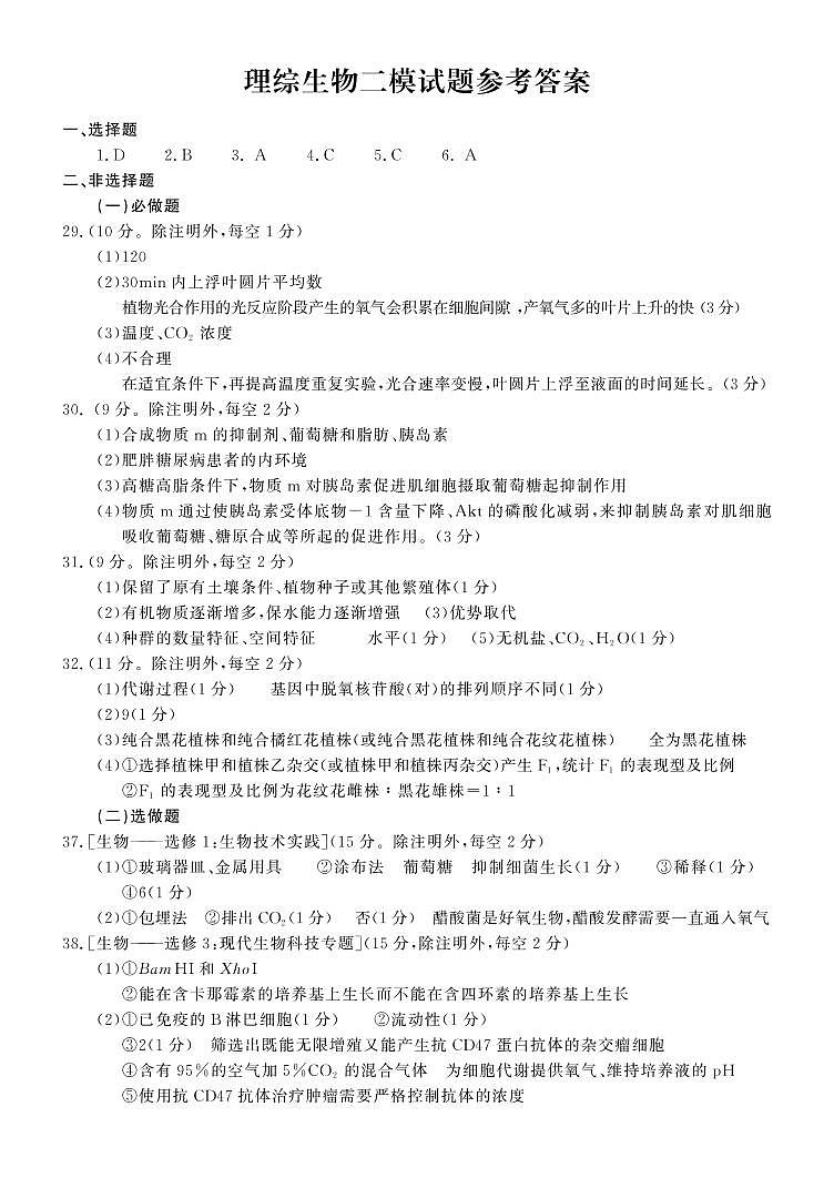 河南省开封市2022届高三第二次模拟考试  理综  PDF版含答案01
