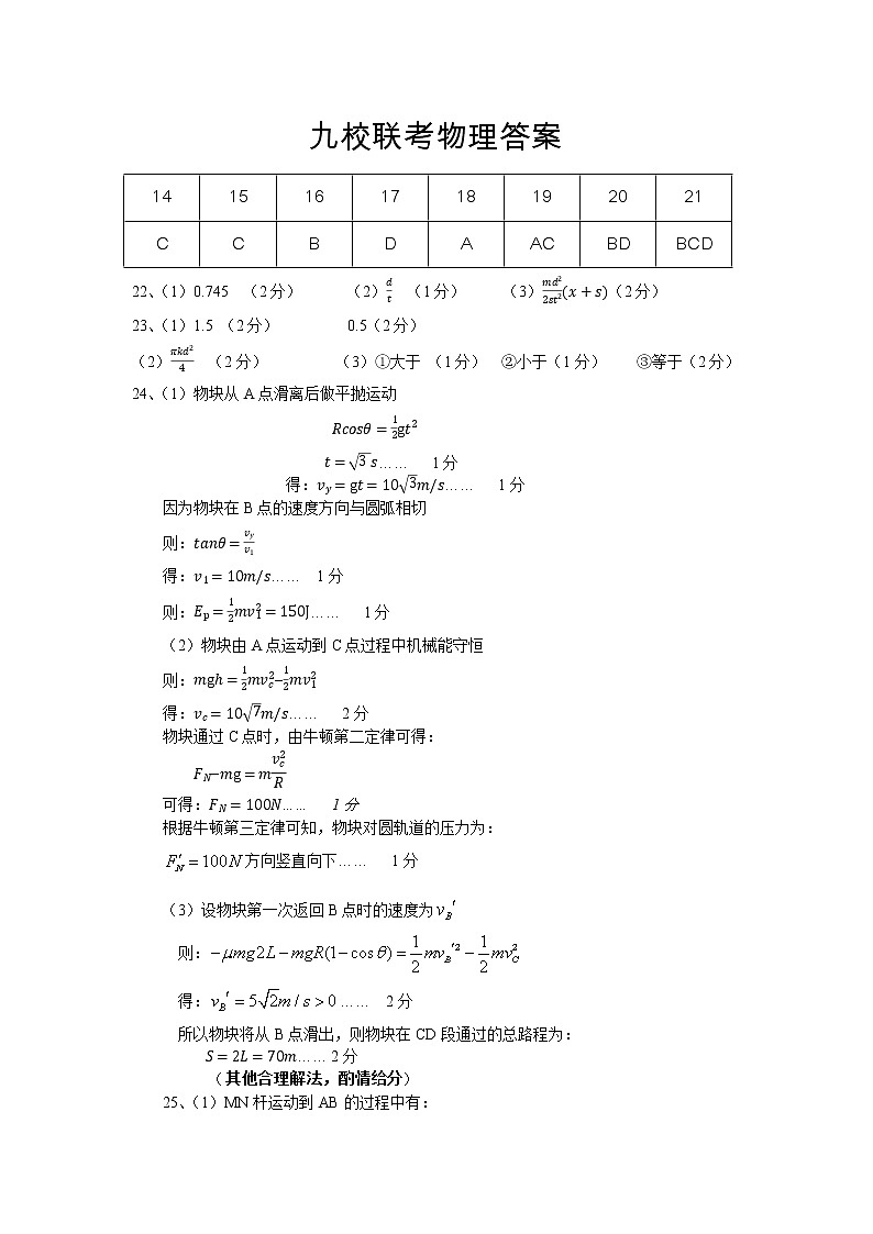 2023届江西省九所重点中学高三第二次联考联合考试理综试卷01