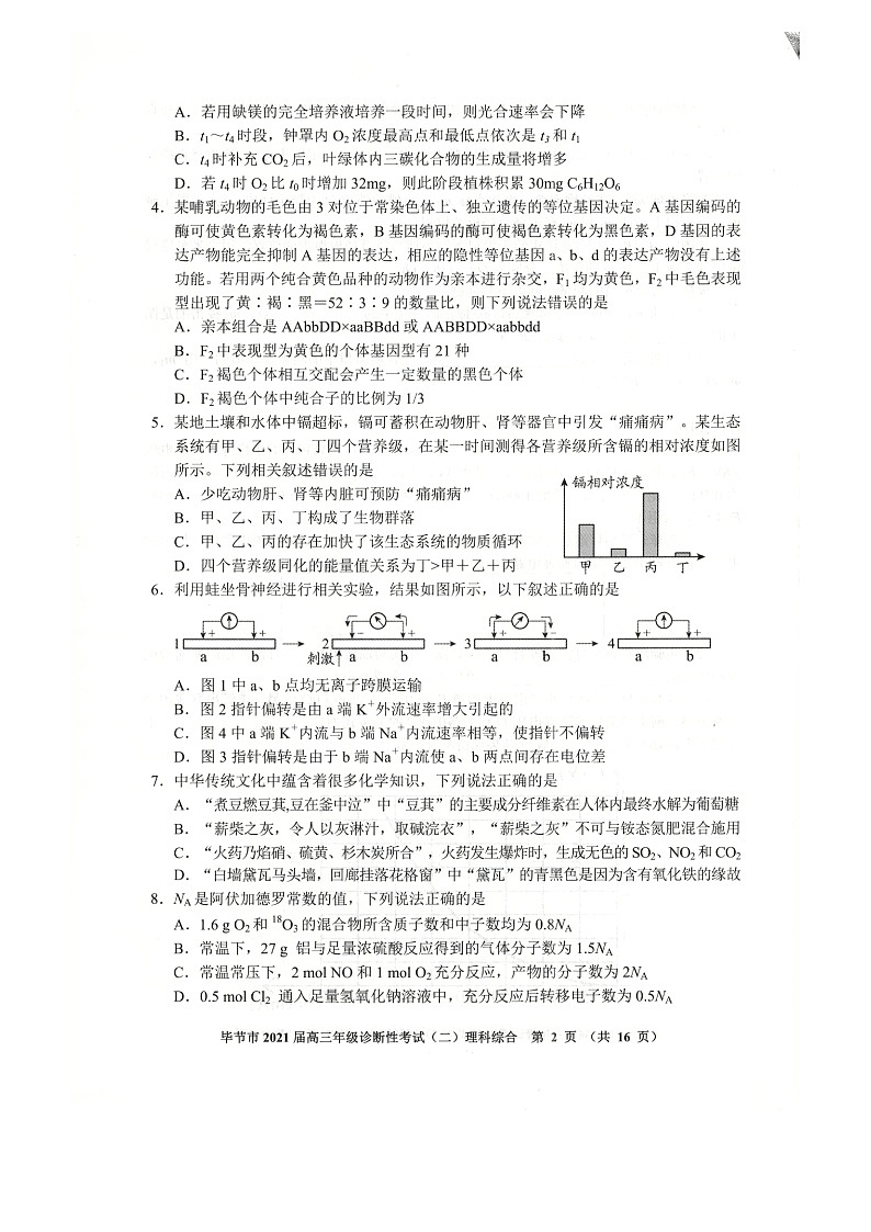 2021届贵州省毕节市高三下学期4月第二次诊断性考试理综试题 PDF版02