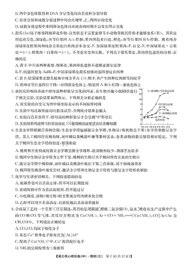 2023届新高考九师联盟高三核心模拟卷（中）理综试题及答案第2页