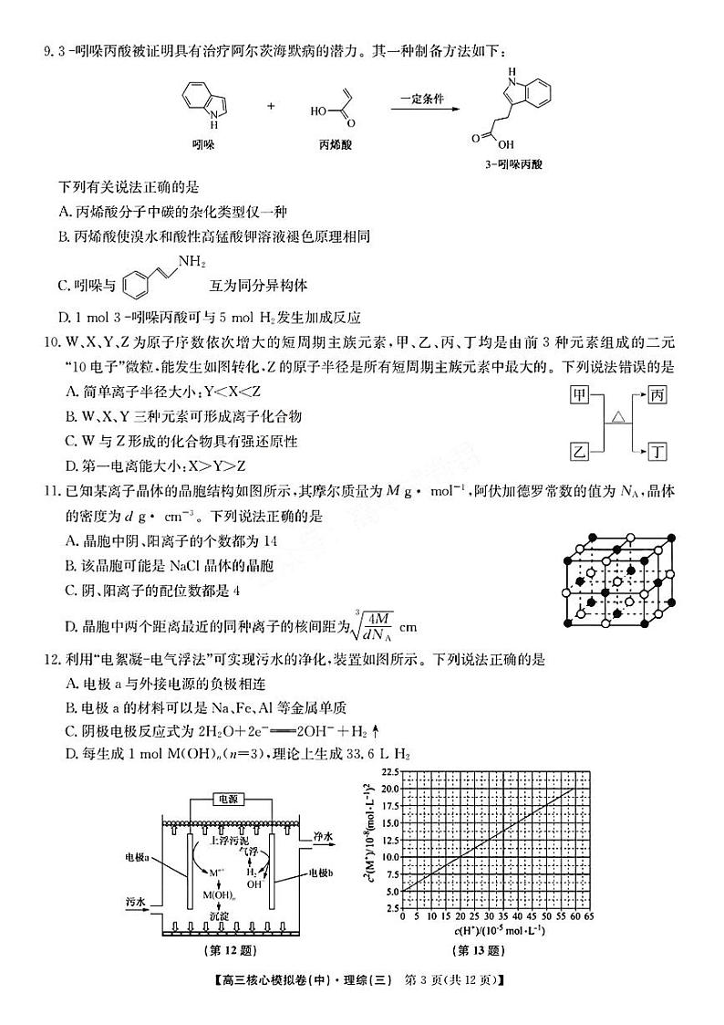 2023届新高考九师联盟高三核心模拟卷（中）理综试题及答案第3页