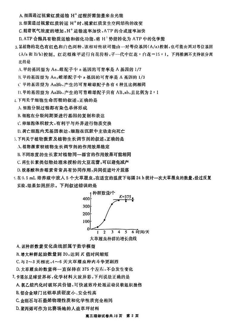 2023铜仁高三下学期适应性考试（二）理科综合试卷PDF版无答案第2页