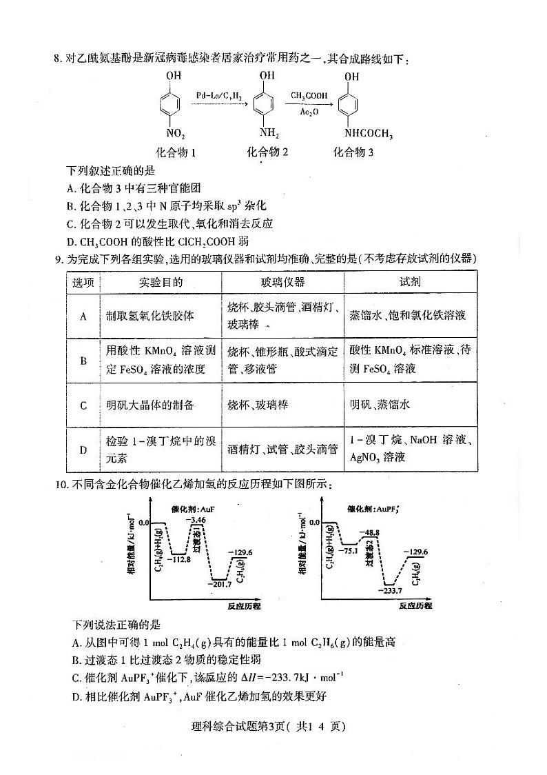 2023届山西省临汾市高考考前适应性训练考试（一）理综试题第3页