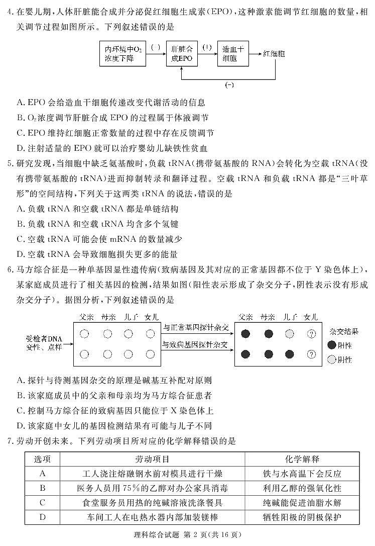 2023届四川省遂宁市等九市联考高三二诊理科综合试题及答案02