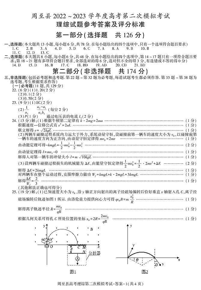 陕西省西安市周至县2023届高三二模理科综合试题01