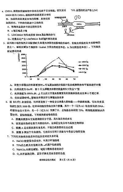 安徽省池州市2023届普通高中高三教学质量统一监测 理科综合（物理 化学 生物）pdf版第2页
