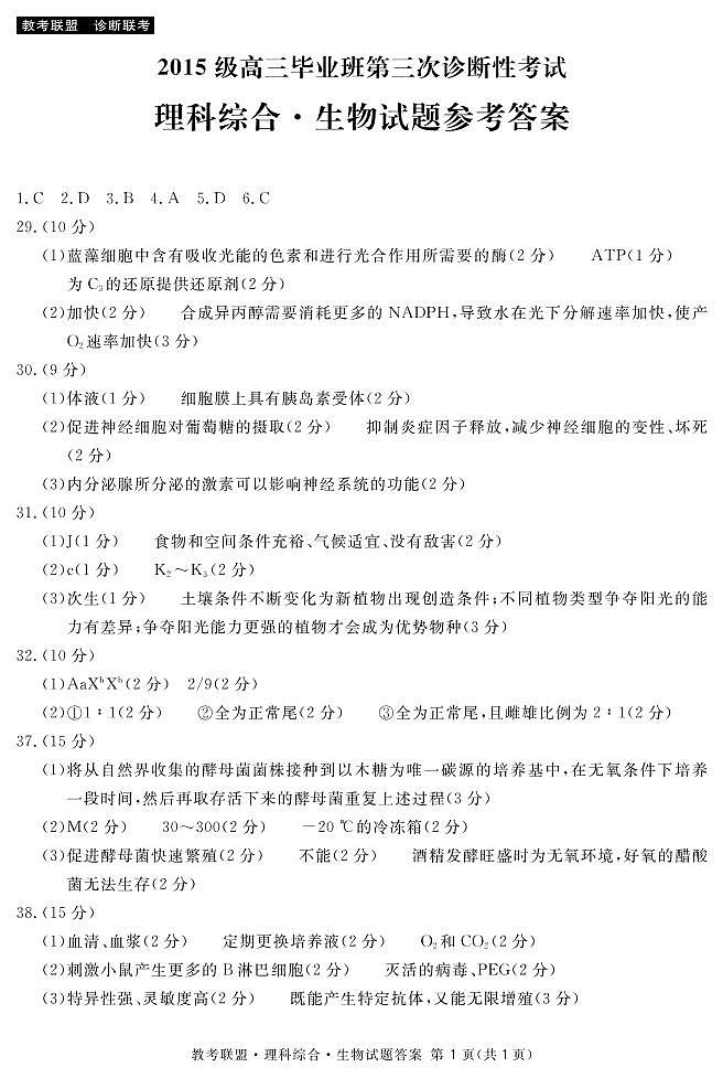 2018届四川省广安、眉山、内江、遂宁高三第三次诊断性考试理科综合试题 PDF版01