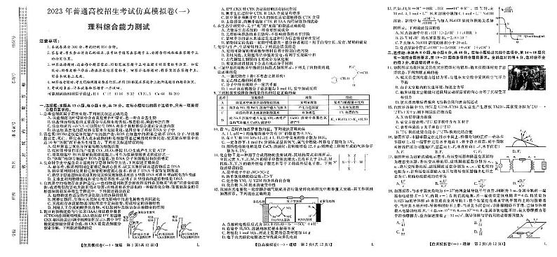 2023届陕西省普通高校招生高三高考仿真模拟（一） 理综 PDF版第1页