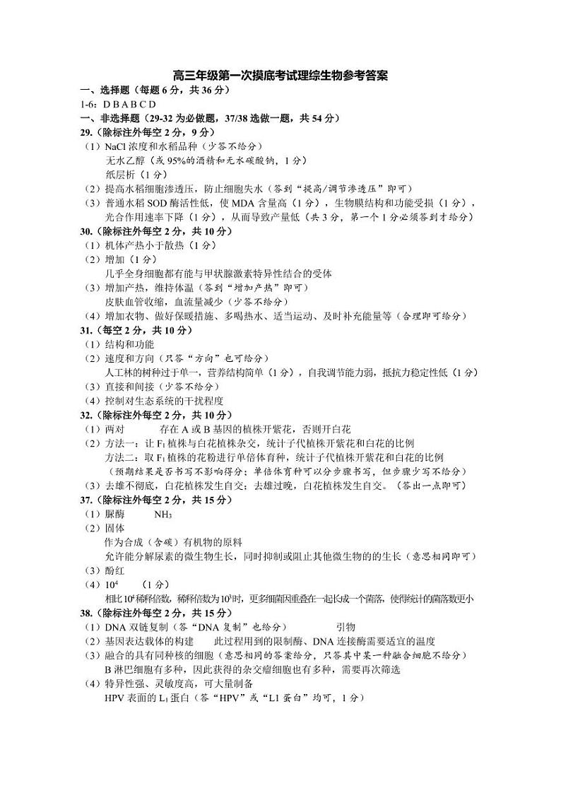 江西省赣州市2023届高三年级（一模）丨理综生物答案和解析第1页
