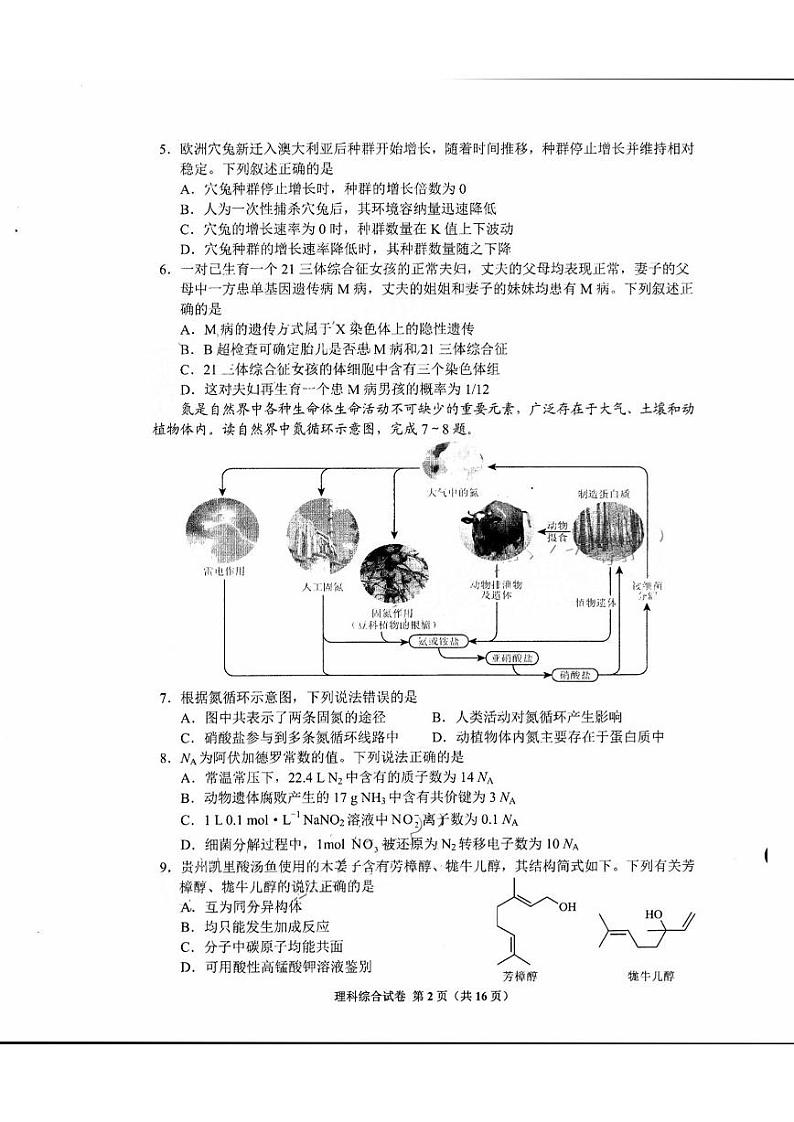 贵州省2023年普通高等学校招生适应性测试理科综合第2页