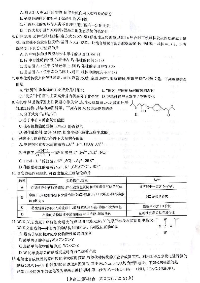 甘肃省白银市靖远县2023届高三第二次联考理综试题02