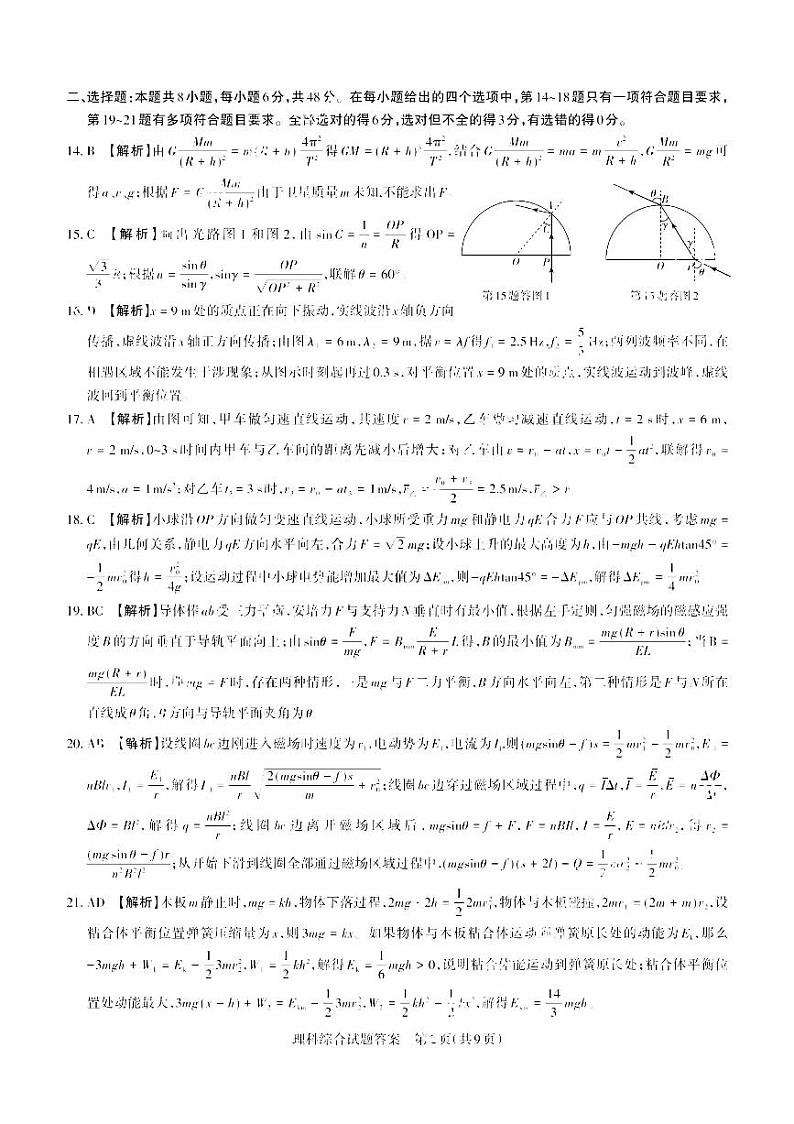 山西省2023年省际名校联考二（冲刺卷）理科综合答案和解析第2页