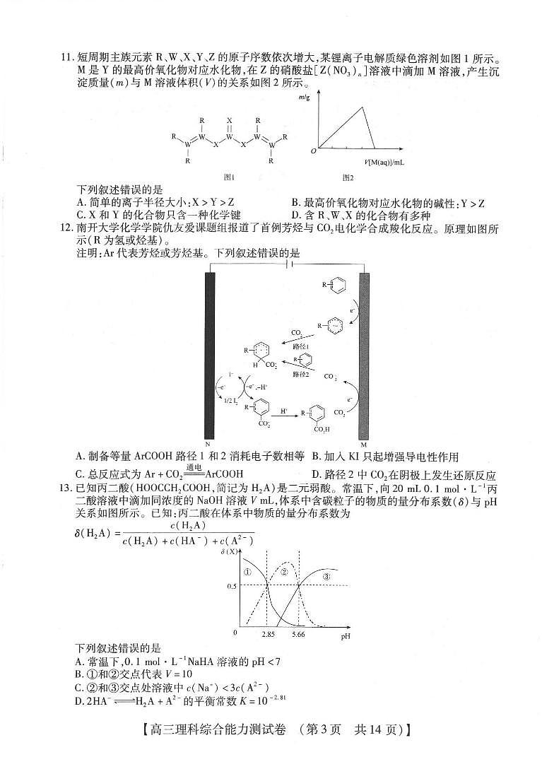 2023河南省高三下学期TOP二十名校四月冲刺考（一）理综PDF版含解析 试卷03