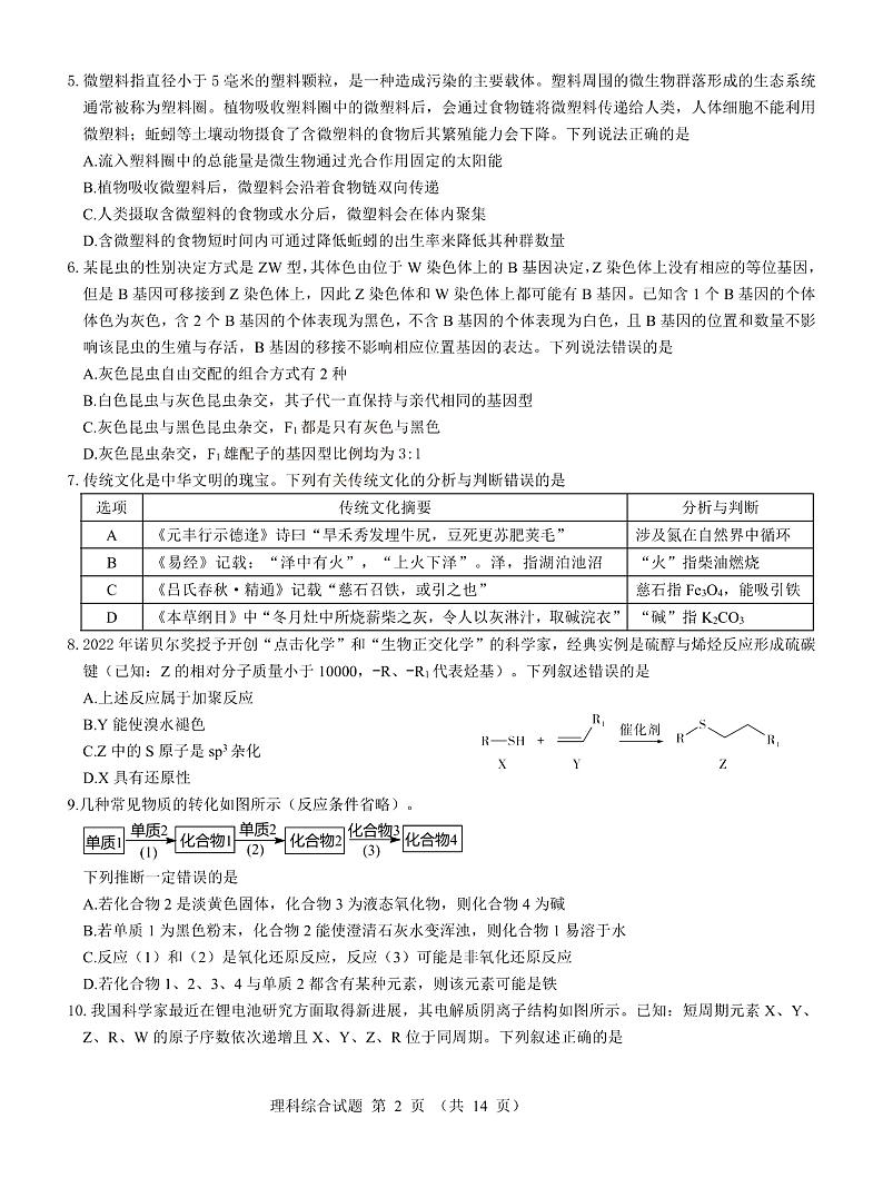 山西省三重教育2022-2023学年高三上学期12月联考理科综合试题第2页