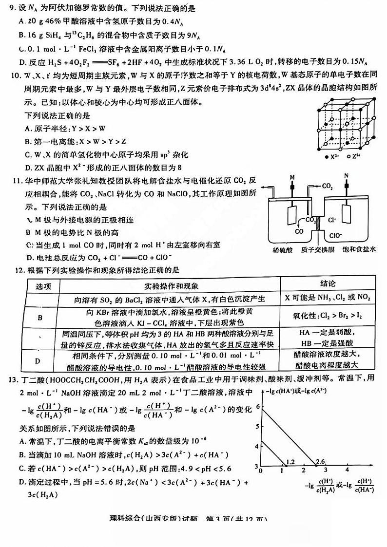 2023届山西省三晋名校联盟高三下学期4月阶段性测试（五） 理综 PDF版第3页