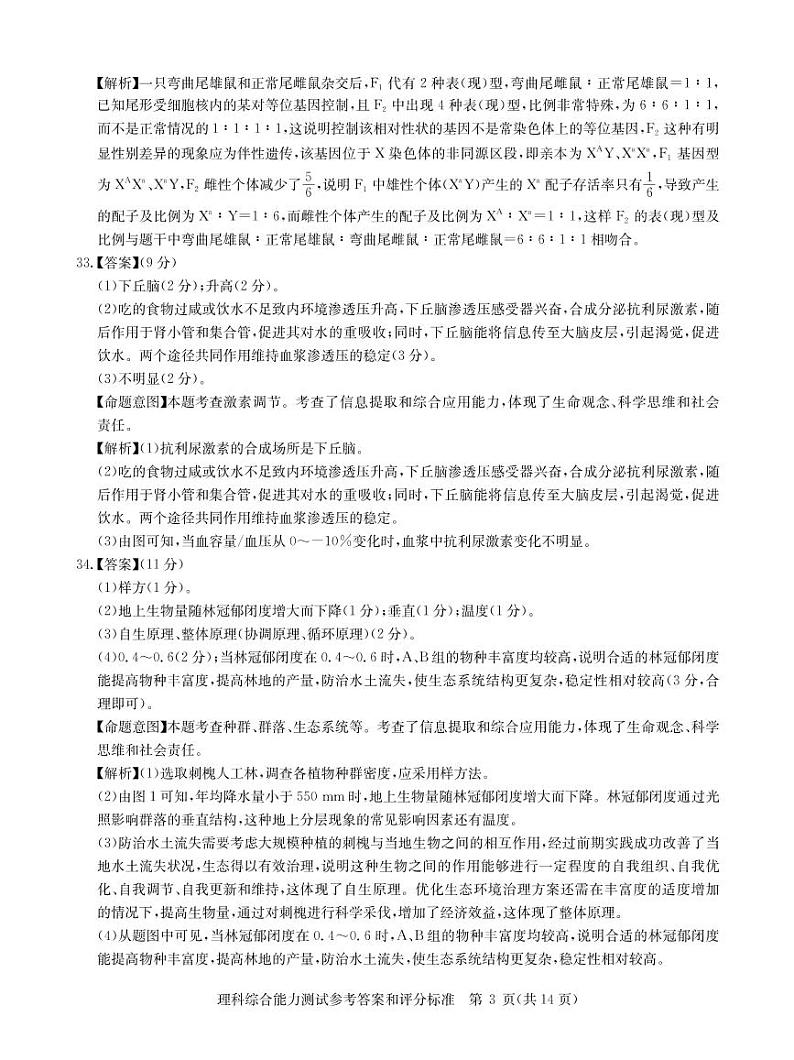 华大新高考联盟2023届高三4月教学质量测评 理综试题及答案（含答题卡）03