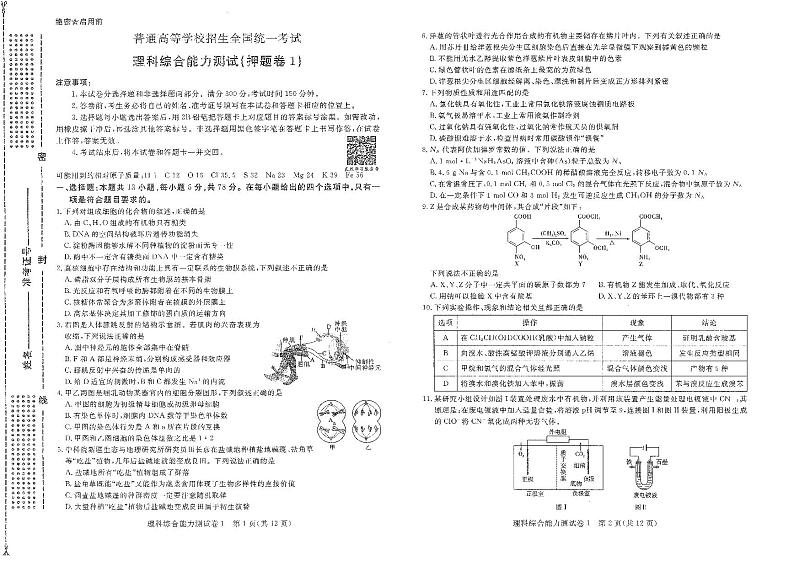 2018年全国普通高等学校招生统一考试（终极）理综试卷1(PDF版)01