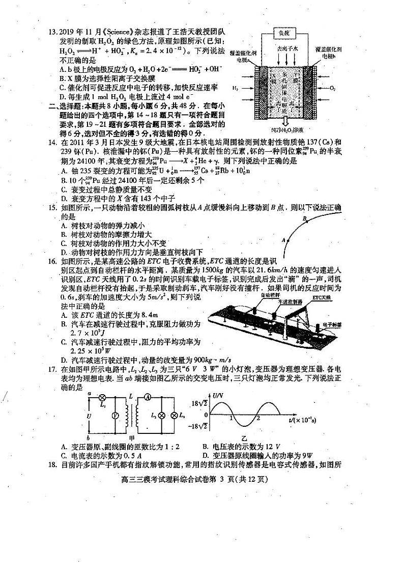 2020届四川省内江市高三下学期第三次模拟考试理科综合试题 PDF版03