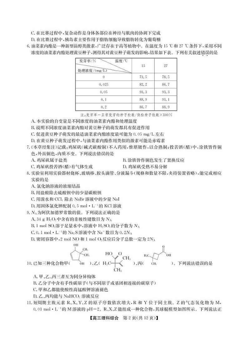 2022届河南省濮阳市（一模）高三下学期第一次模拟考试理科综合试题（PDF版含答案）第2页