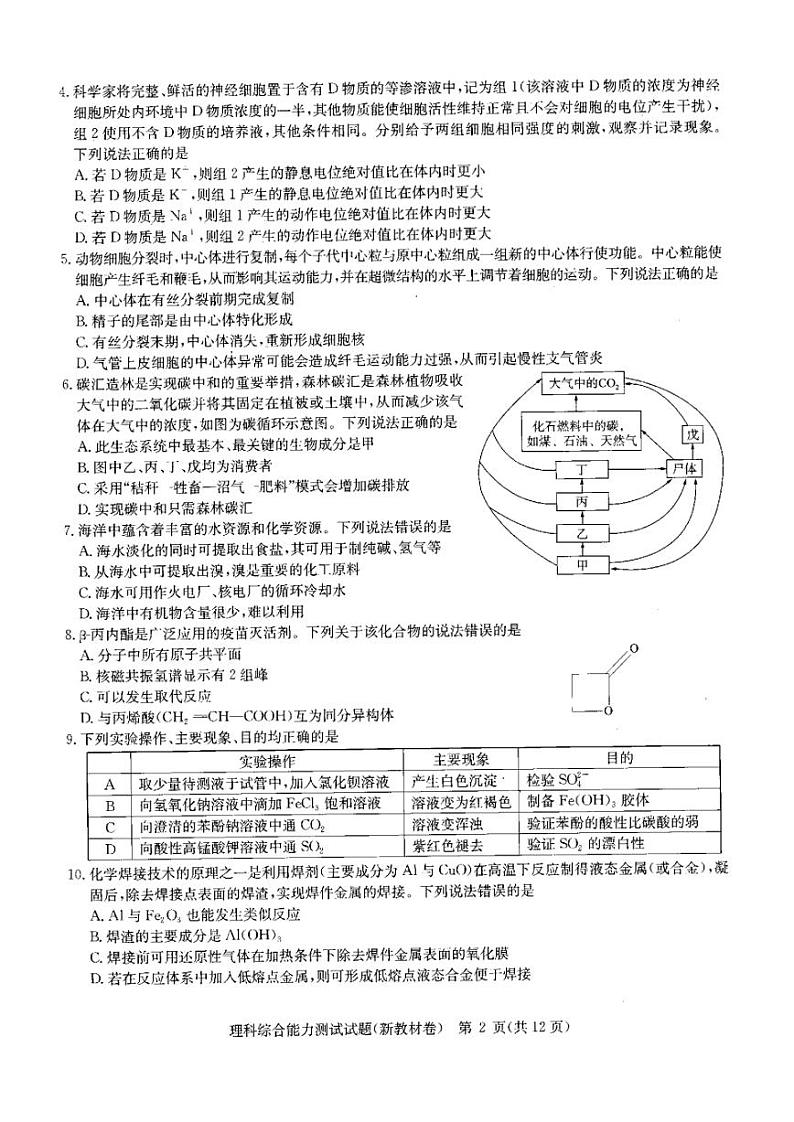 2023届安徽省新高考联盟高三下学期4月教学质量测评理综试题+PDF版02
