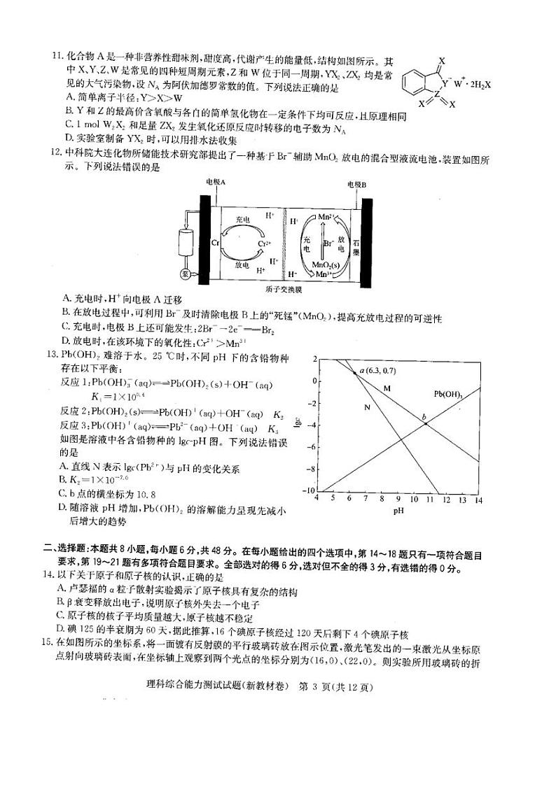 2023届安徽省新高考联盟高三下学期4月教学质量测评理综试题+PDF版03