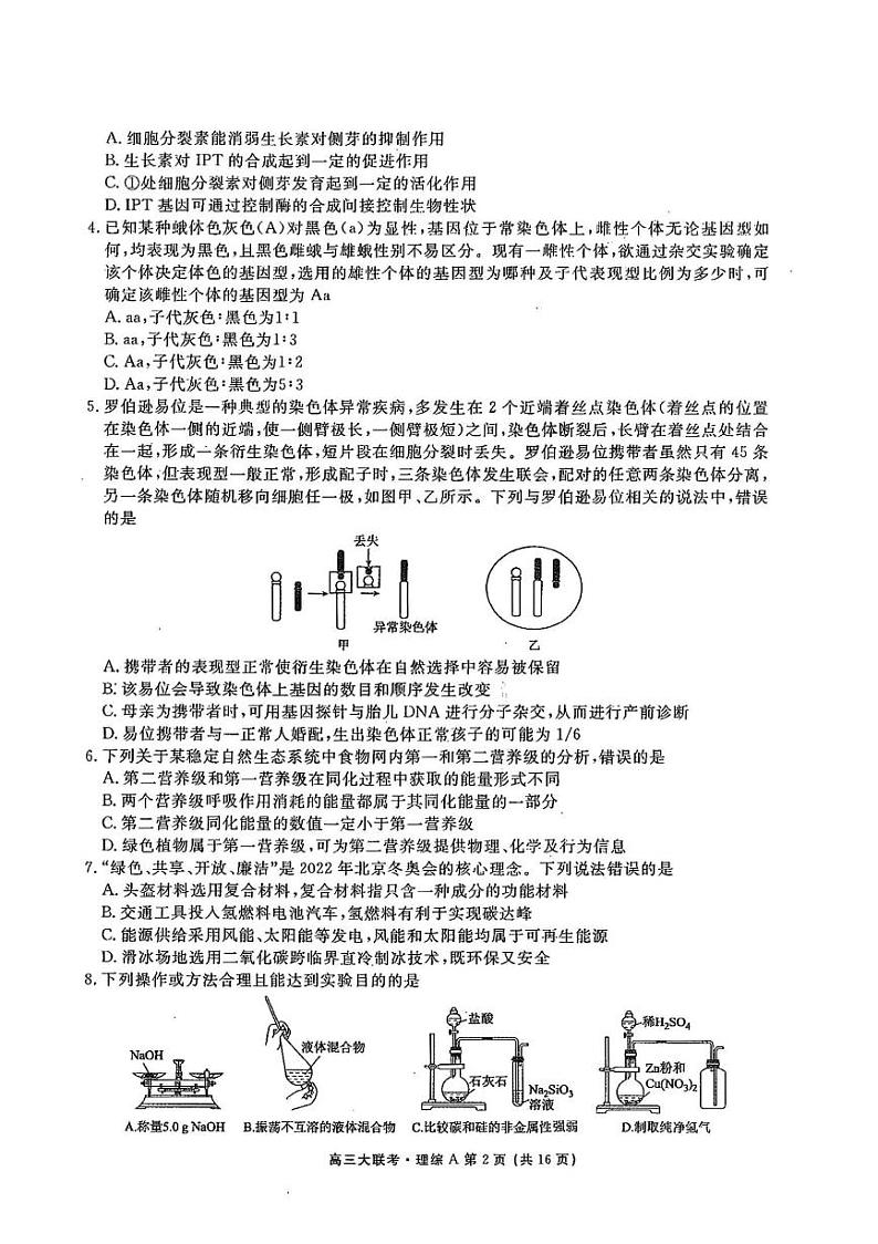 2022届山西省运城市高三下学期5月考前适应性测试理科综合试题（PDF版）02