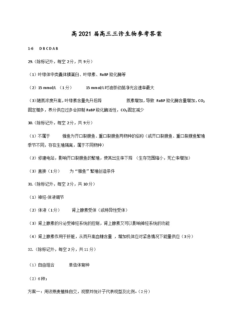 2021届四川省雅安市高三下学期5月第三次诊断考试理科综合试题 PDF版01