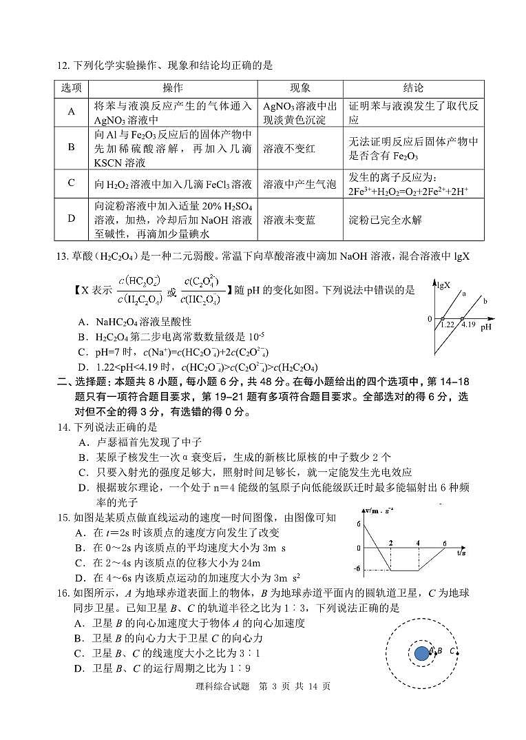 2021届四川省雅安市高三下学期5月第三次诊断考试理科综合试题 PDF版03