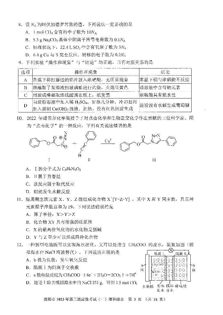 2022-2023学年贵州省贵阳市高三下学期适应性考试（一）（一模）理综试题 PDF版03