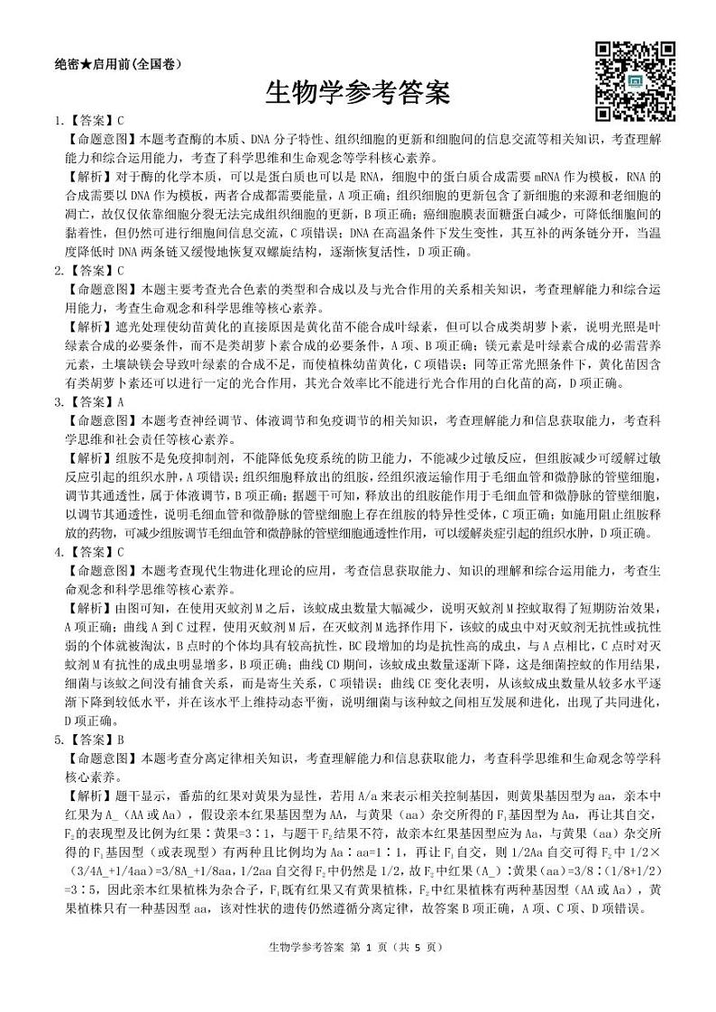 2022届【全国乙卷】名校教研联盟高三5月押题考试理综试题 PDF版01