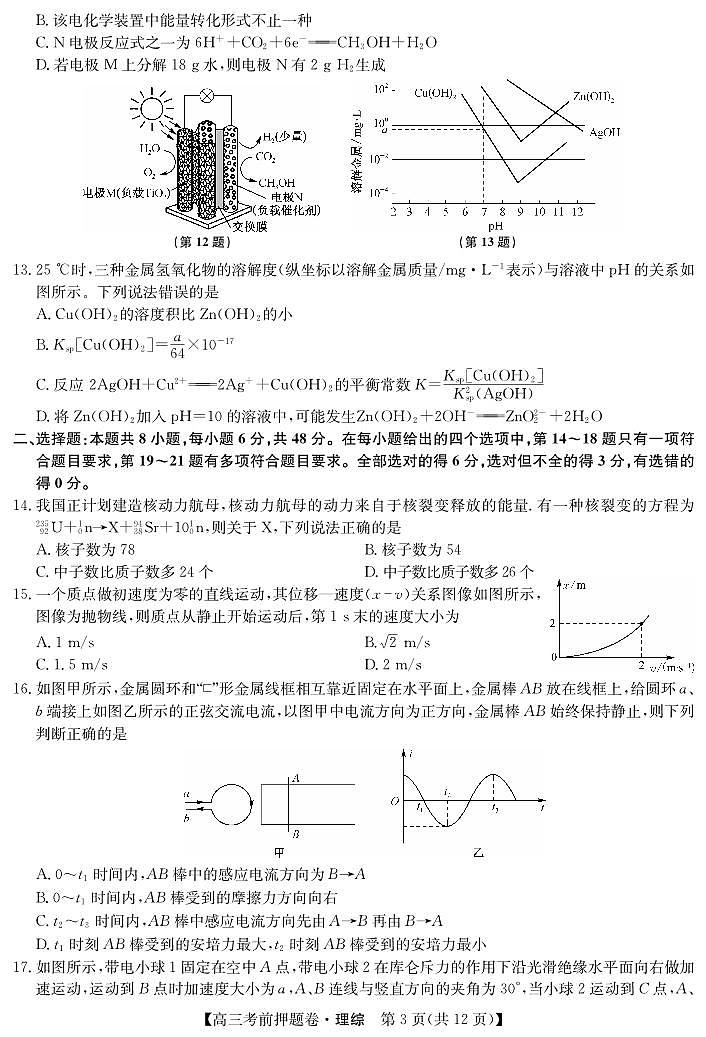2022届河南省高三考前押题卷 -理综（PDF版含答案）03