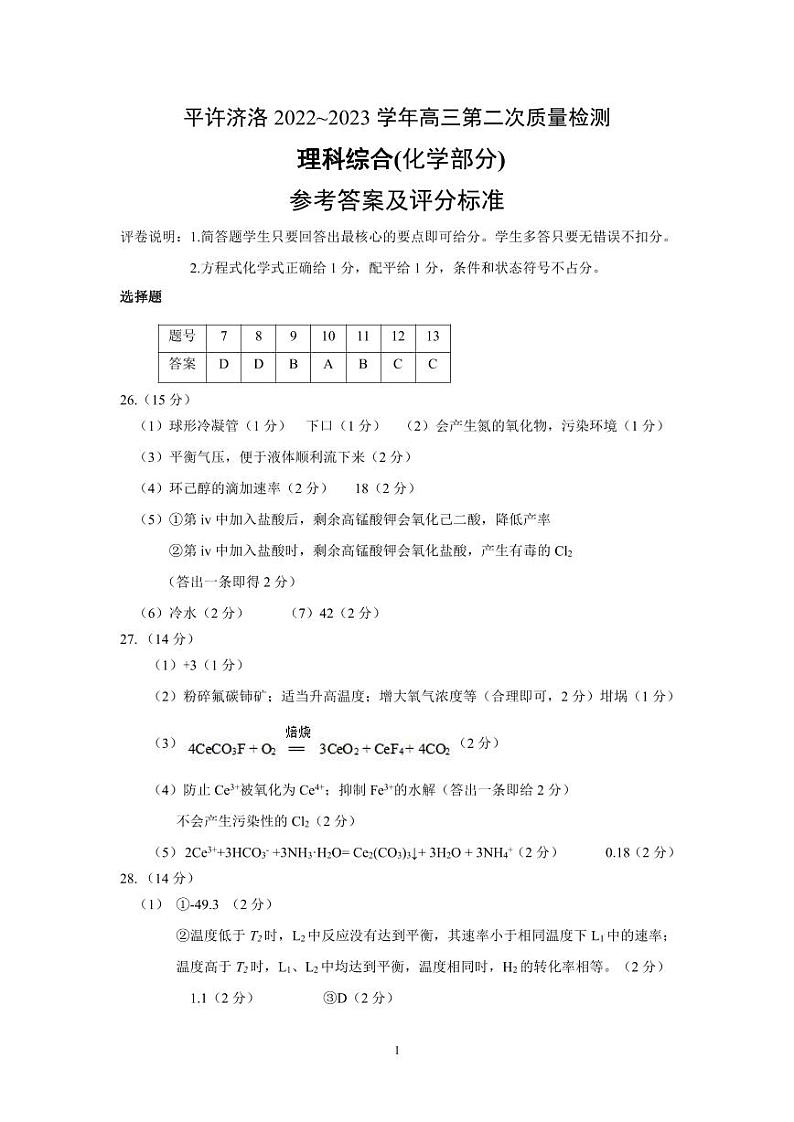 2022-2023 学年河南省平许济洛联考高三下学期第二次质量检测理综试题 PDF版01