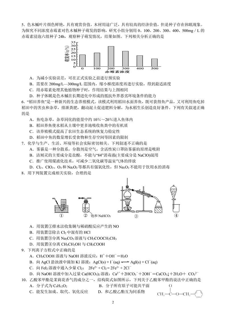 2022-2023学年黑龙江省哈尔滨师范大学附属中学高三上学期1月份线上测试 理综 PDF版第2页