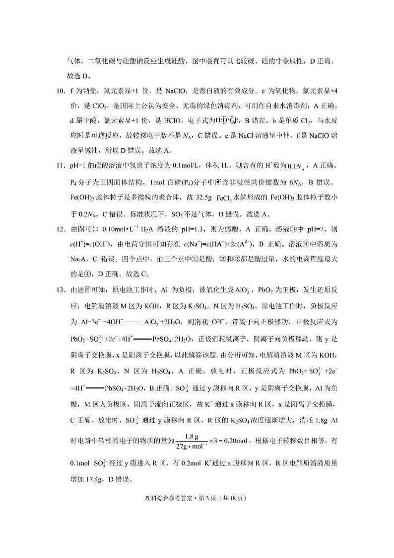 2023届“3+3+3”高考备考诊断性联考卷（二）理综试卷及参考答案03