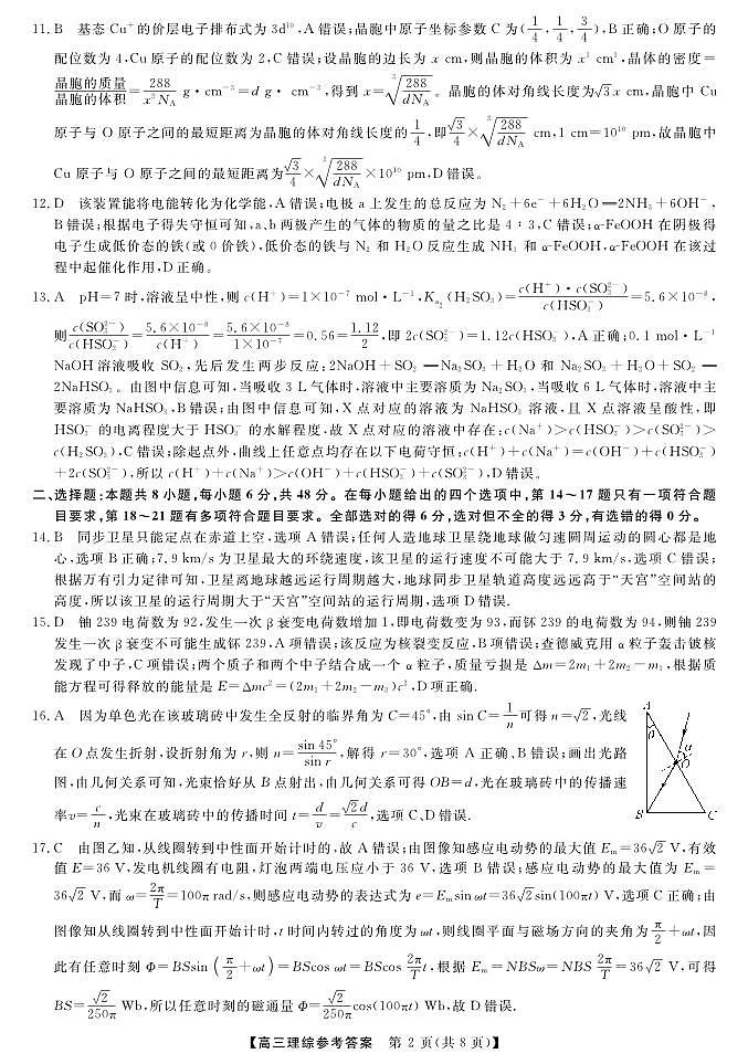 2023山西省金科考试高三模拟理综试题参考答案第2页