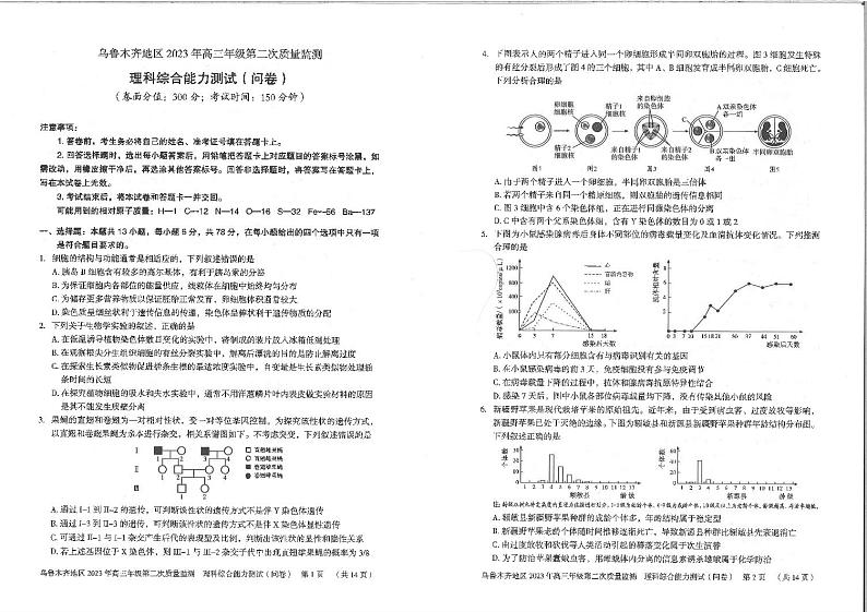 2022-2023学年新疆乌鲁木齐地区高三二模理综试题PDF版含答案01