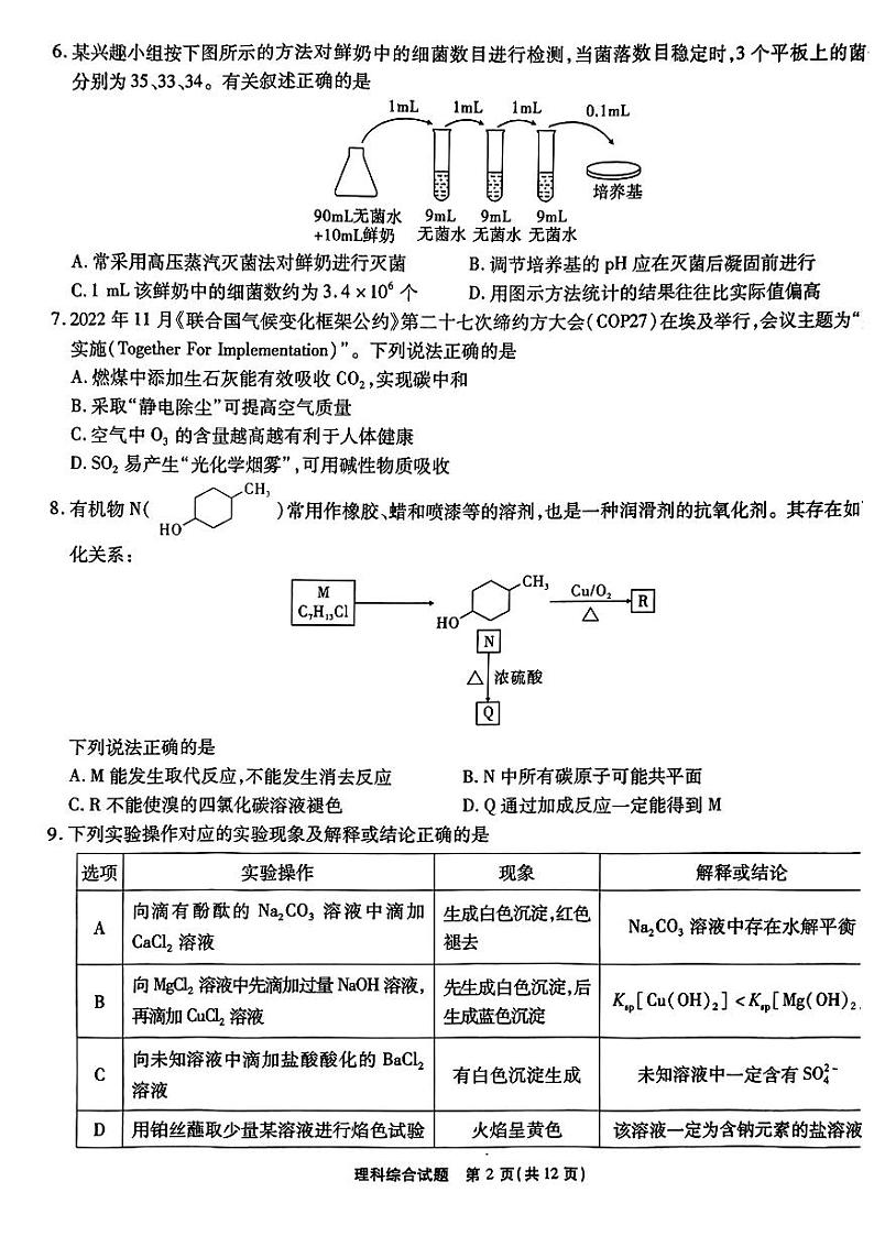 2022-2023学年安徽省宿州市高三下学期教学质量检测（一模） 理综PDF版试题含答案02