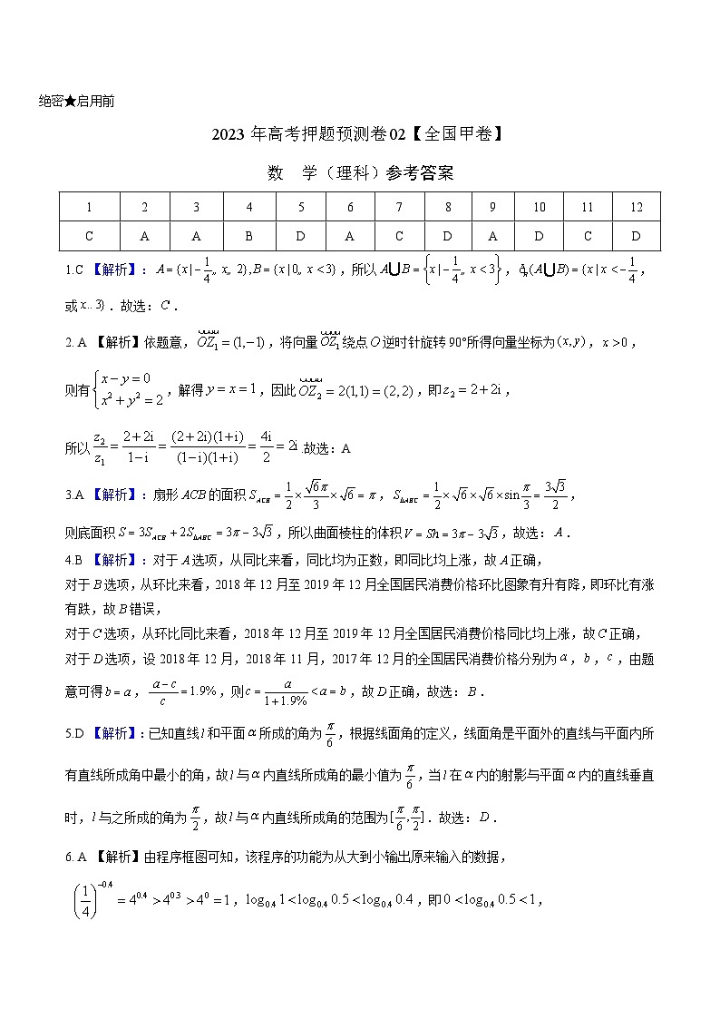 2023年高考押题预测卷02【全国甲卷理科】（参考答案）A4第1页