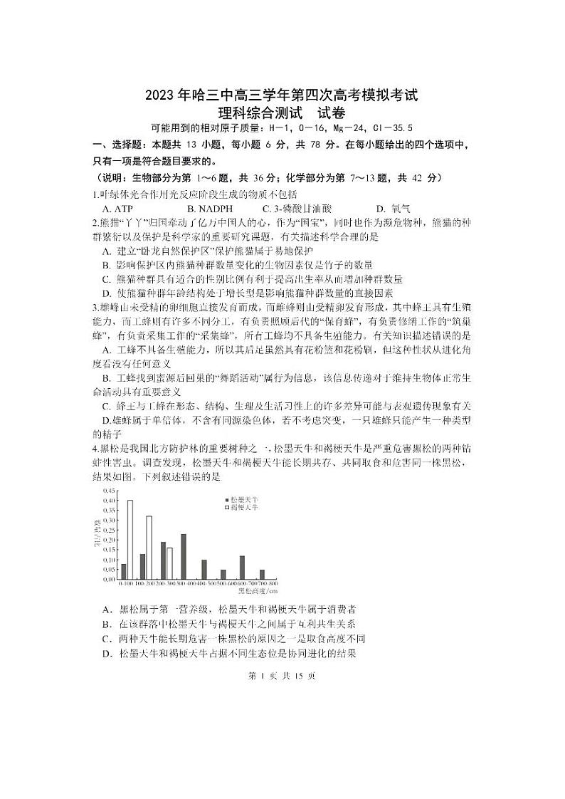 黑龙江省哈尔滨市第三中学校2023届高三四模理综试题第1页