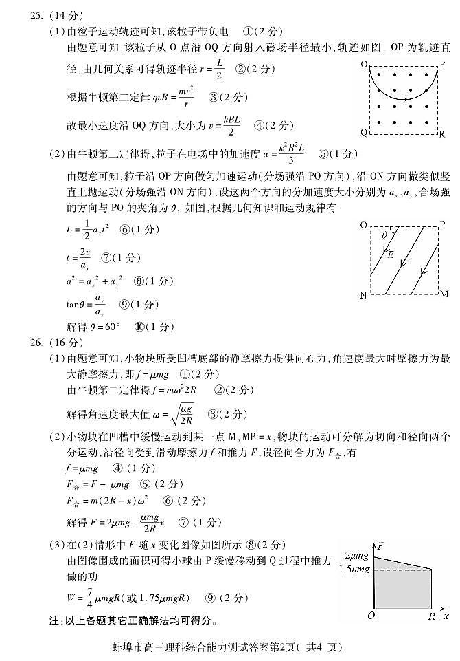 2023届安徽省蚌埠市高三下学期第四次质量检查考试理科综合试卷PDF版含答案02