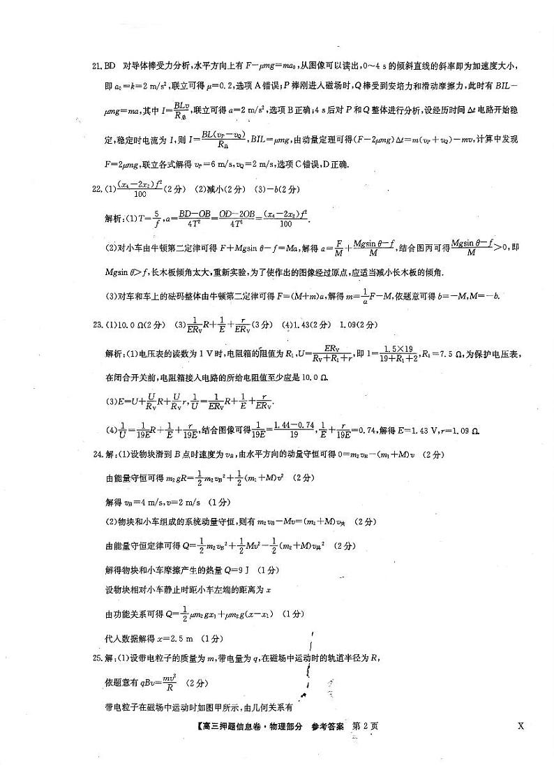 2023届九师联盟高三下学期押题信息卷（一）理综答案02