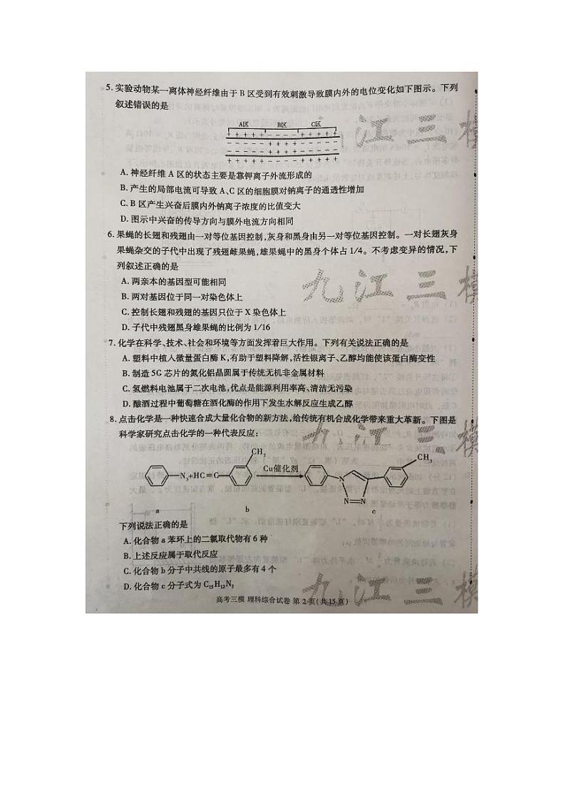 2023届江西省九江市高三下学期第三次模拟考试 理综 PDF版02