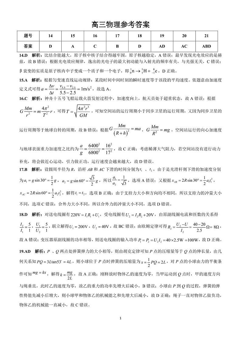 2023届陕西省安康市高三下学期第三次质量联考试题（三模） 理综 PDF版01