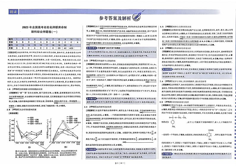 【押题卷丨全国卷】2023年理想树理综及答案01