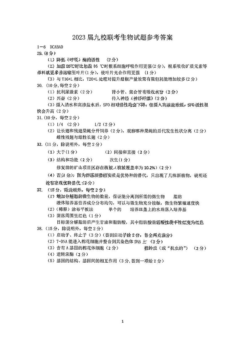 2023届江西省重点中学协作体高三下学期第一次联考（月考）理科综合试题PDF版含答案01